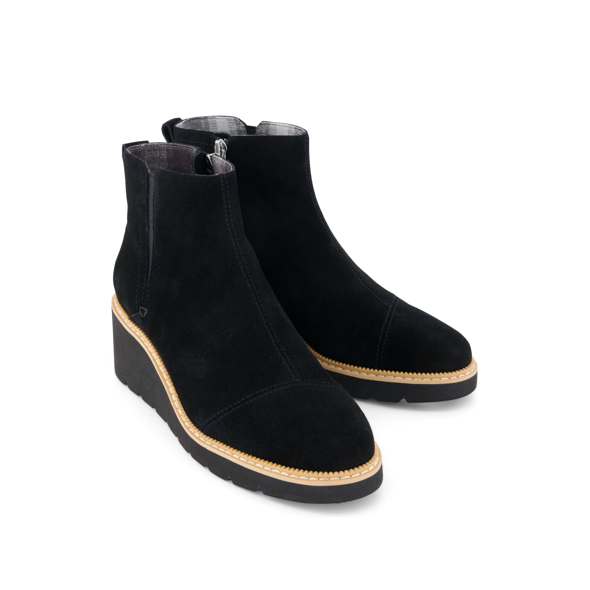 Mina Wedge Boot - Water Repellent Black Suede Front View