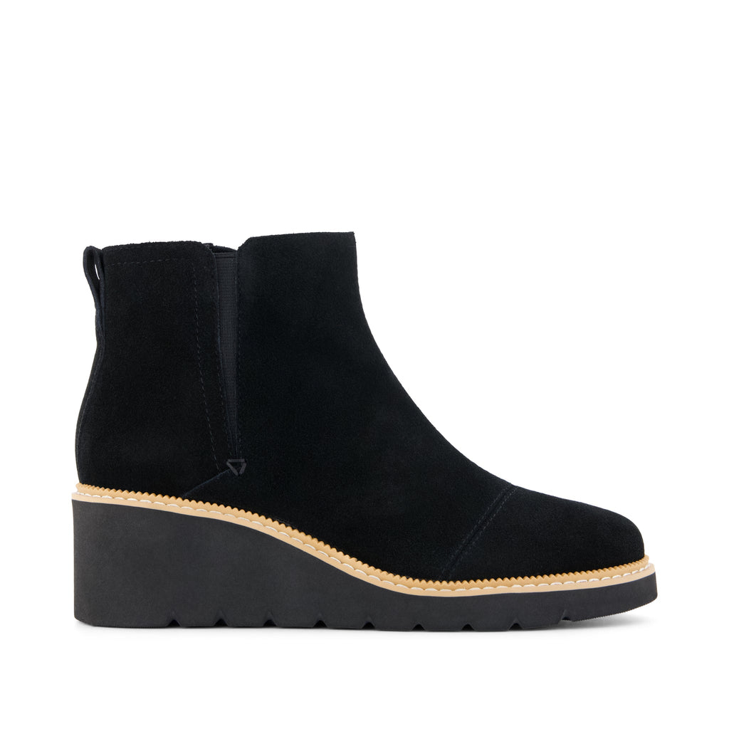 Mina Wedge Boot - Water Repellent Black Suede Side View