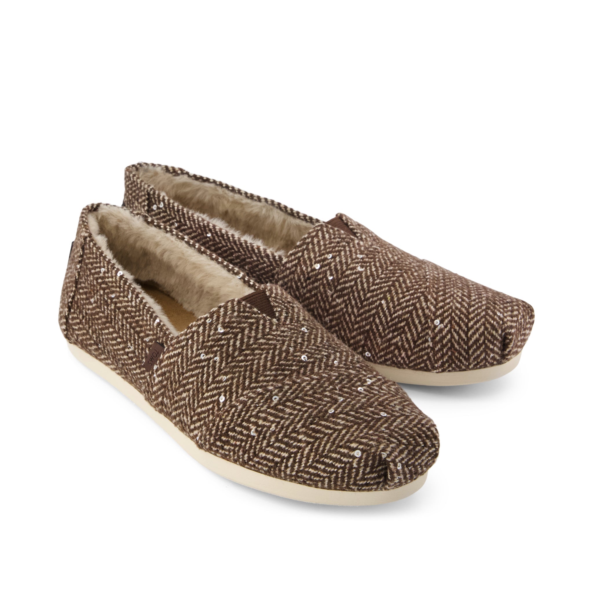 Alpargata Classic - Hot Cocoa Sequin Herringbone w/ Faux Fur Front View