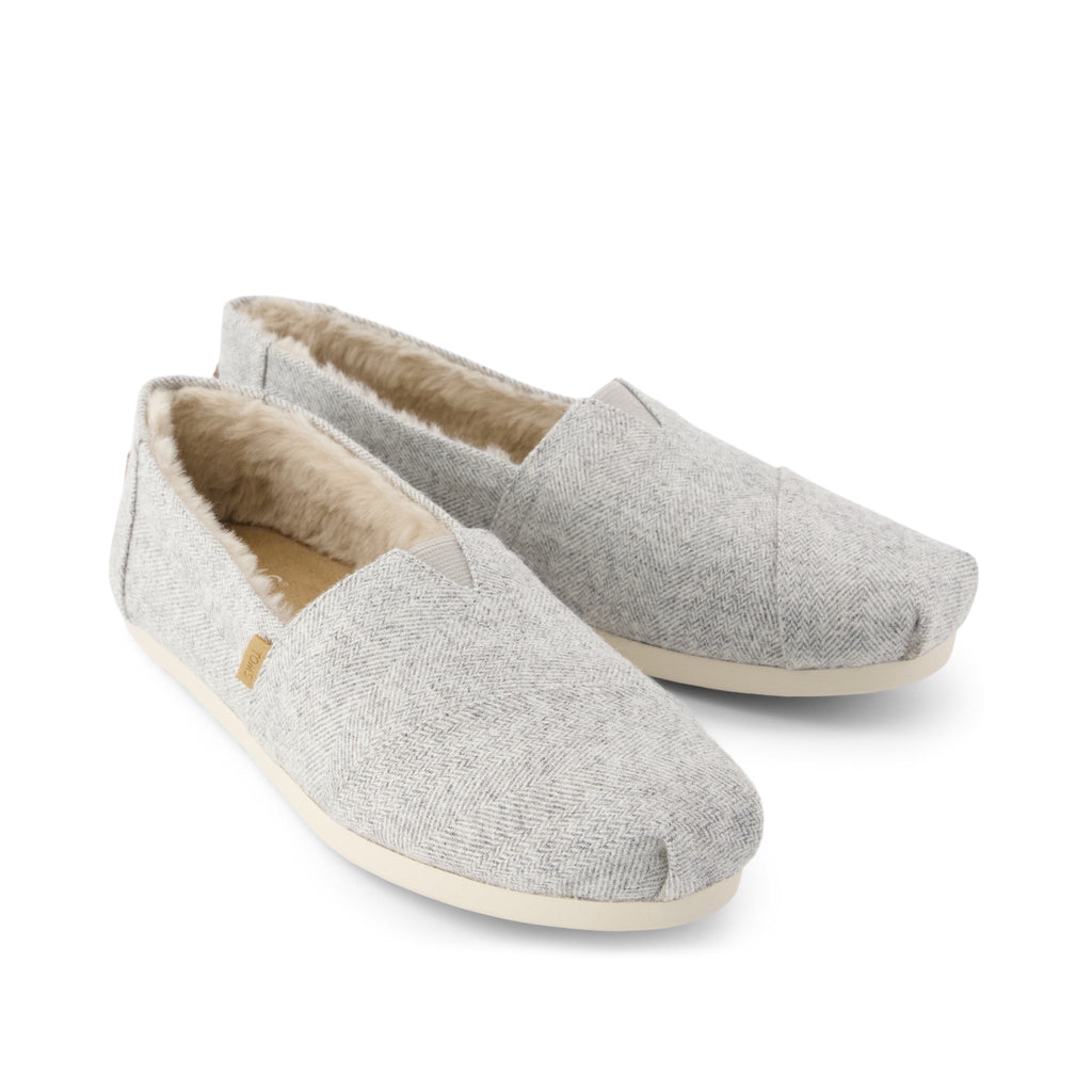Alpargata Classic - Light Grey Heritage Herringbone w/ Faux Fur Front View