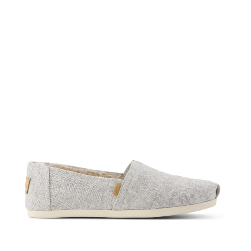Alpargata Classic - Light Grey Heritage Herringbone w/ Faux Fur Side View
