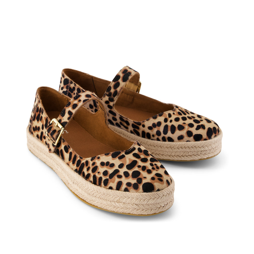 Carolina Mary Jane Espadrille - Brown Sugar Leopard Print Hair Front View