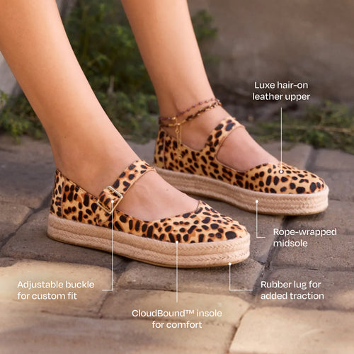 Carolina Mary Jane Espadrille - Bruin Luipaardprint Hair-on Leer