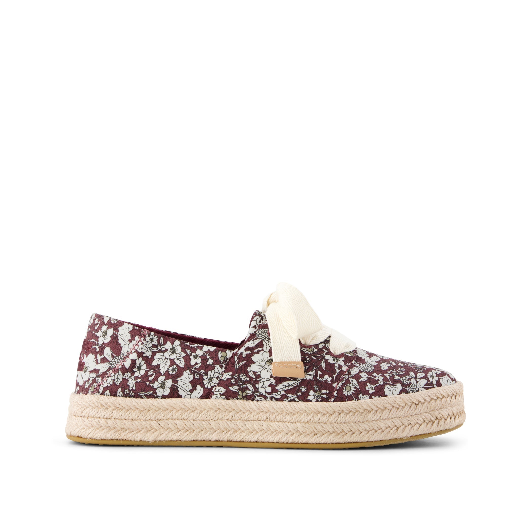 Carolina Lace-Up Espadrille - Burgundy Floral Print Side View