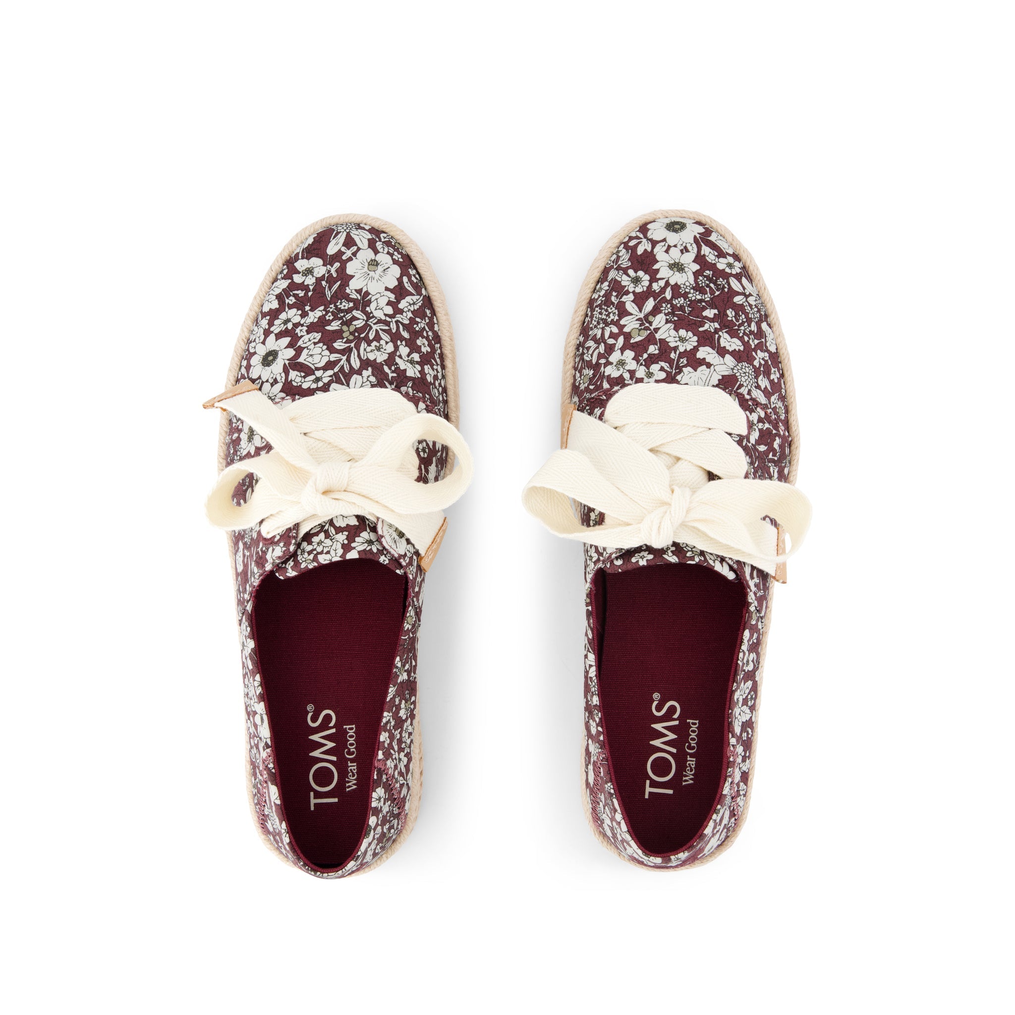 Carolina Lace-Up Espadrille - Burgundy Floral Print Top View