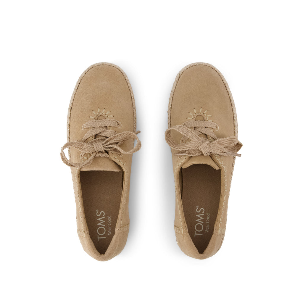 Valencia Lace-Up Platform Espadrille - Taupe Deco Stitch Suede Top View