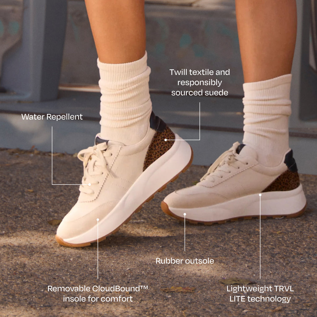 TRVL LITE Wedge Sneaker - Water Repellent Cream Vintage Twill and Micro Cheetah Print