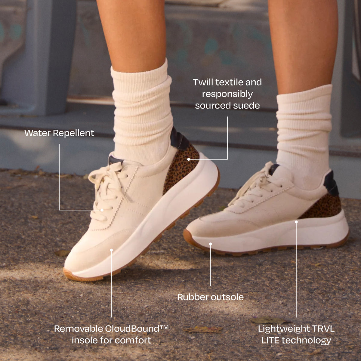 TRVL LITE Wedge Sneaker - Water Repellent Cream Vintage Twill and Micro Cheetah Print