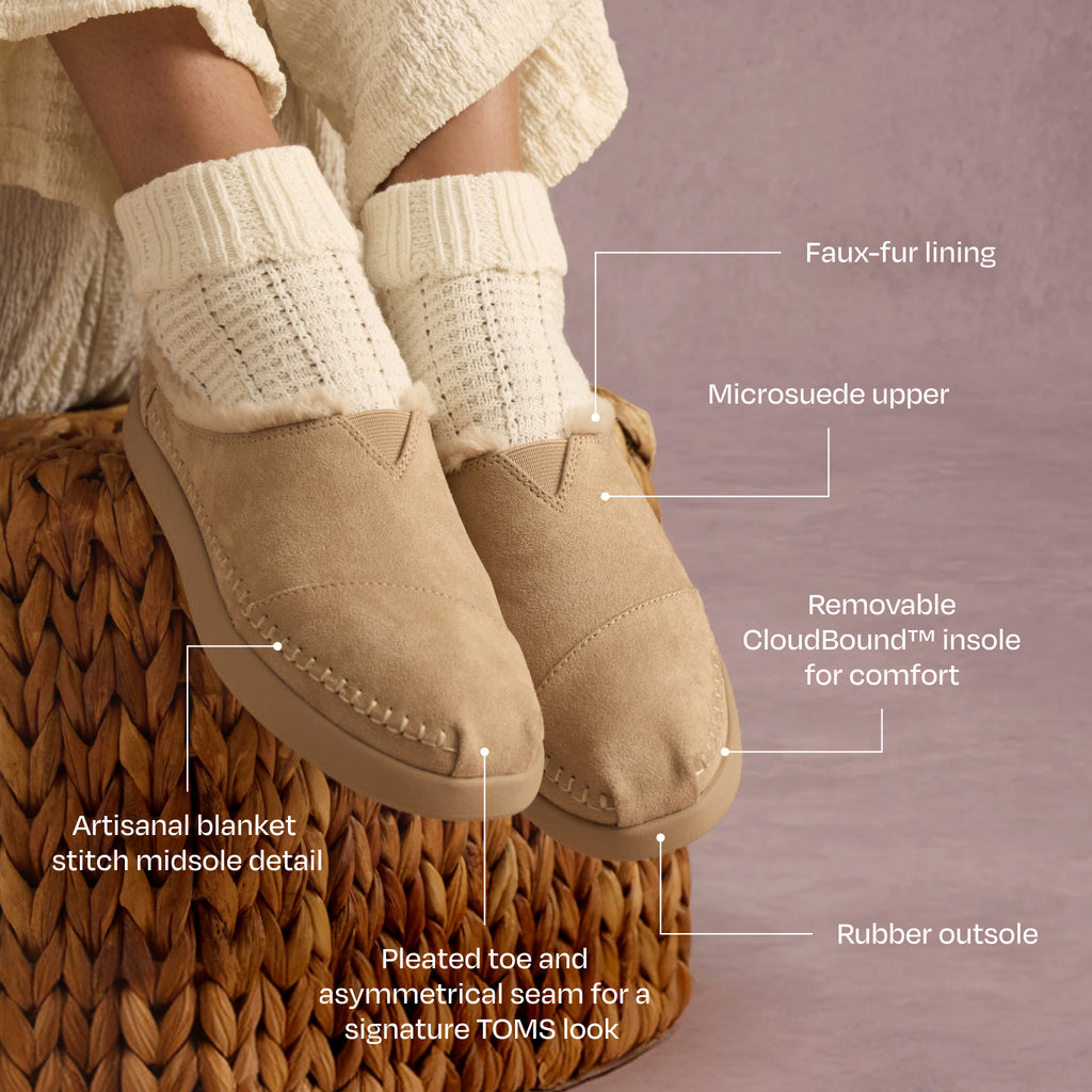 Alpargata Ease Mule - Taupe Grey Microsuede with Faux Fur