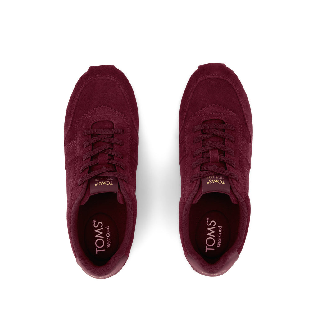 TRVL LITE Palisade Sneaker - Water Repellent Dark Burgundy Red Suede Top View