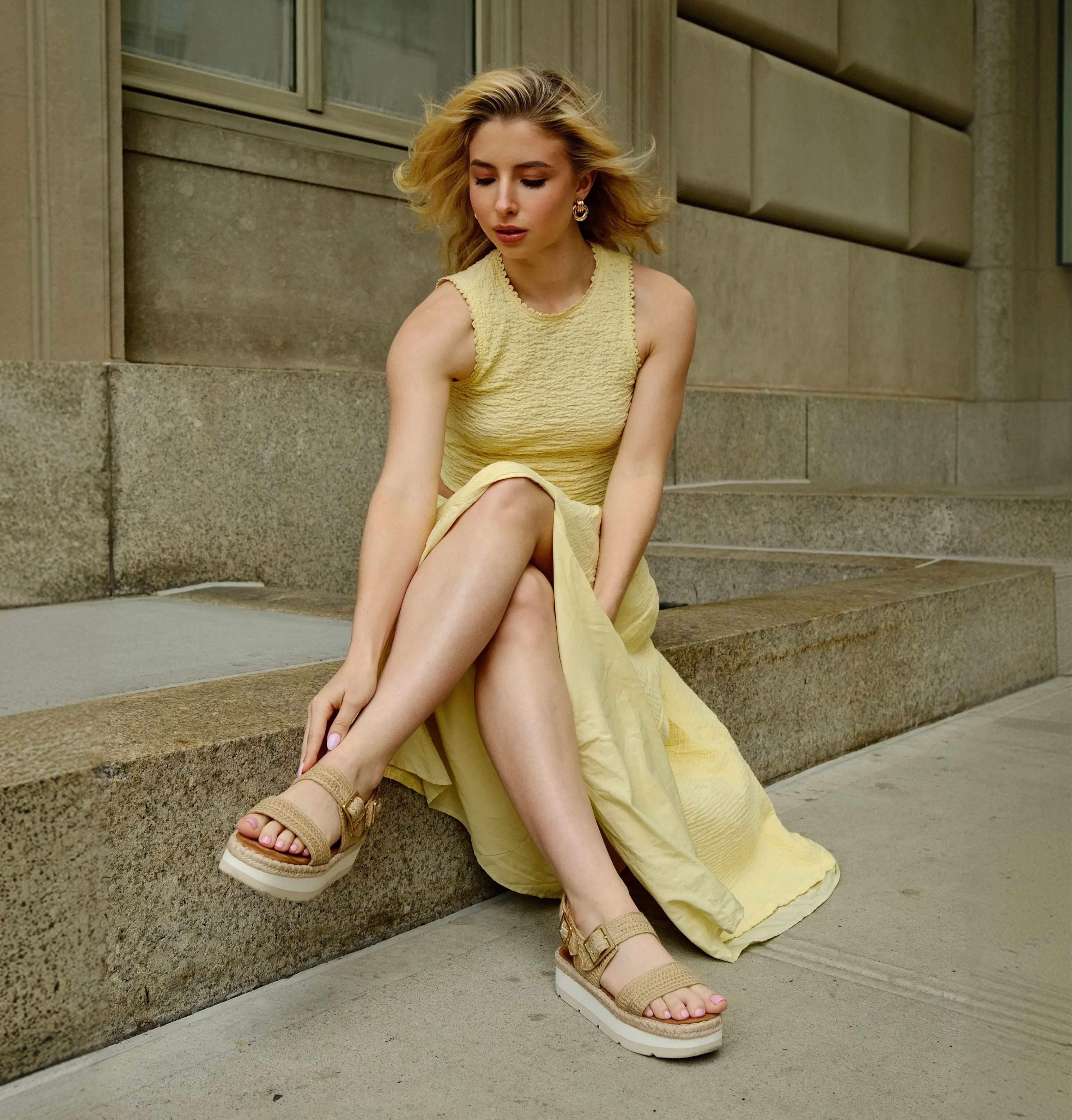 Giana Platform Sandal - Beige & Bruin Gestreepte Haakwerk