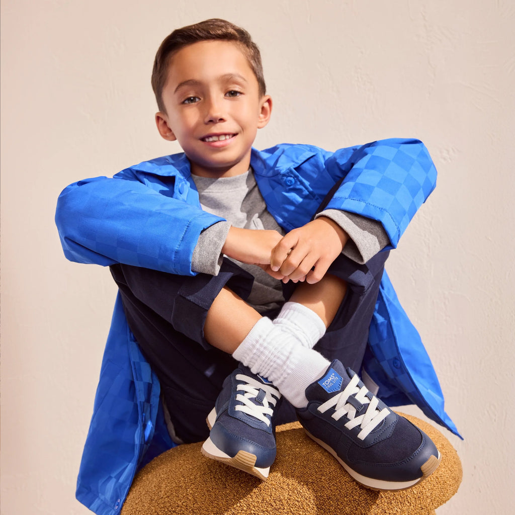 Baskets TRVL LITE Retro - Twill vintage bleu marine et multicolore, hydrofuge, pour enfant