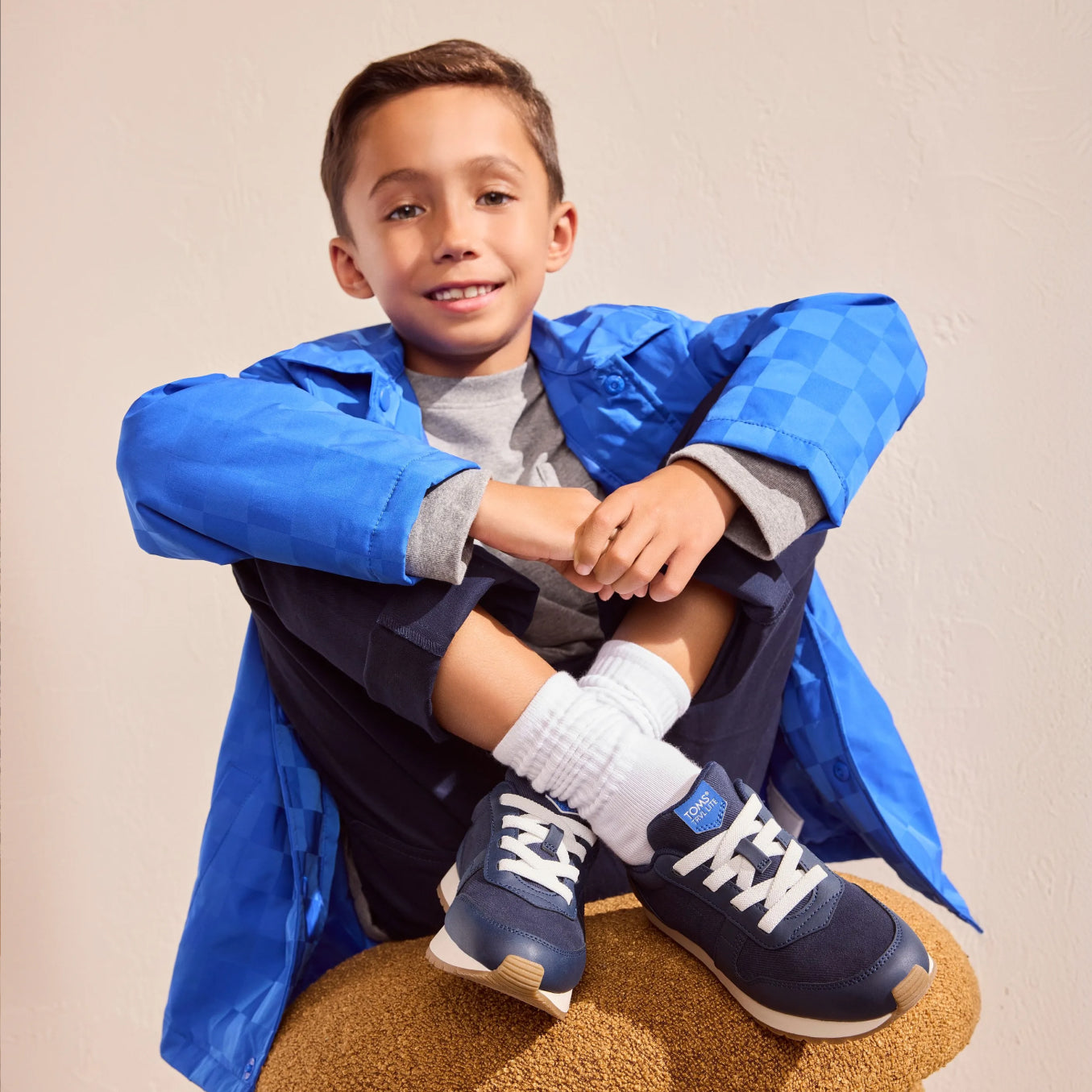 Baskets TRVL LITE Retro - Twill vintage bleu marine et multicolore, hydrofuge, pour enfant