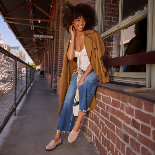 Marie Loafer - Taupe Brown Suede with Deco Stitch