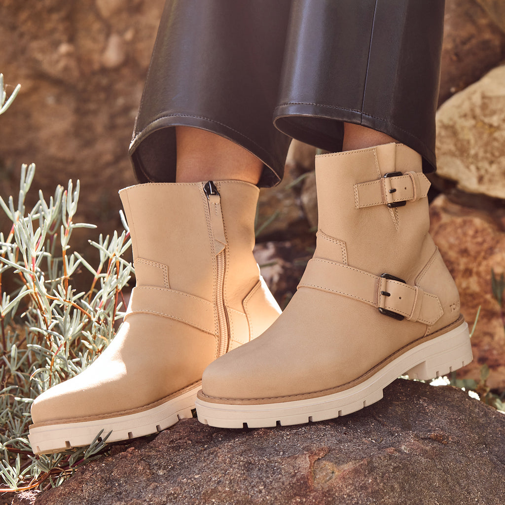 Ionie Moto Stiefel - Dunkles Beige Nubukleder