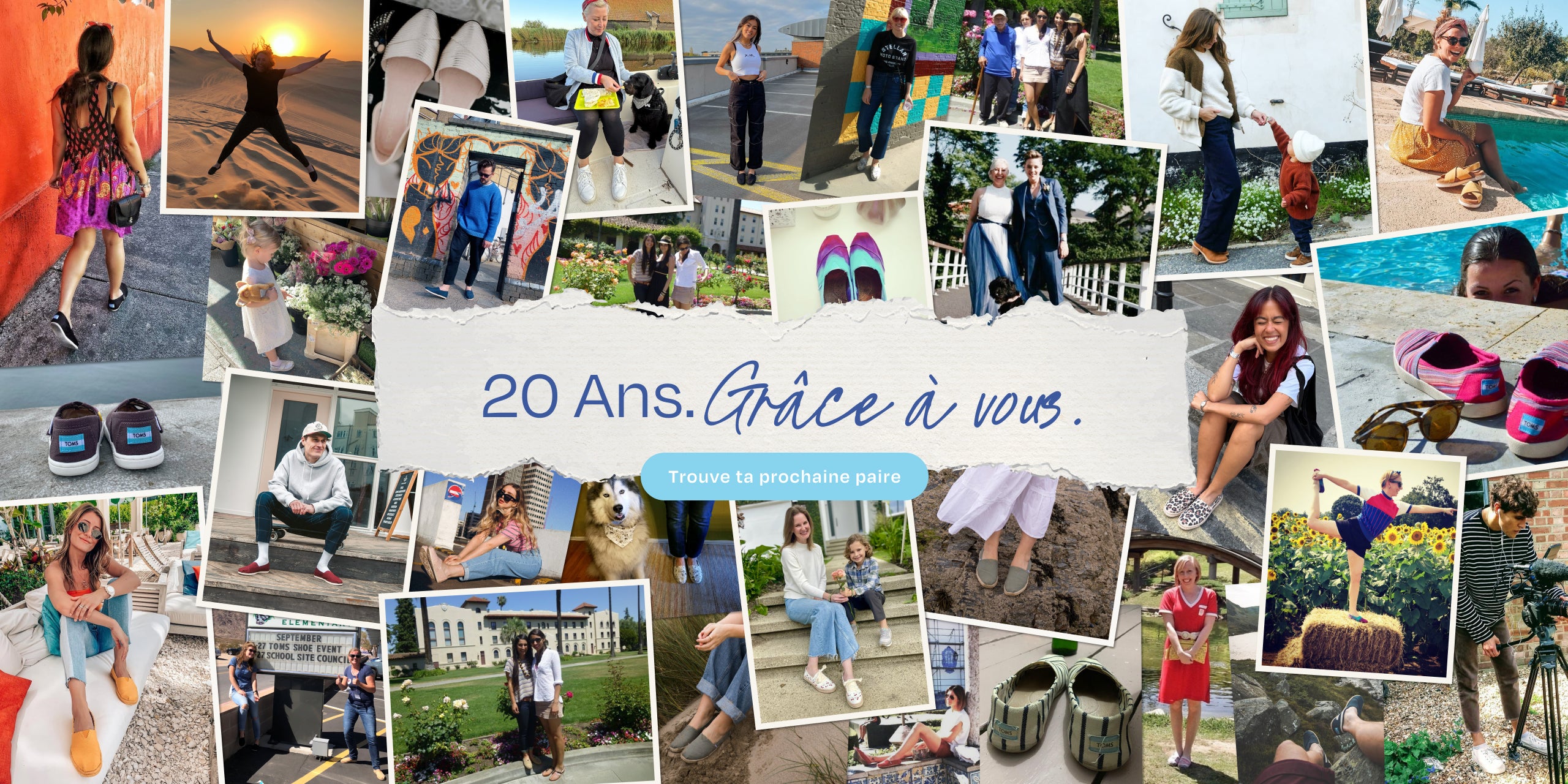 A collage from nostalgic pictures of people wearing TOMS