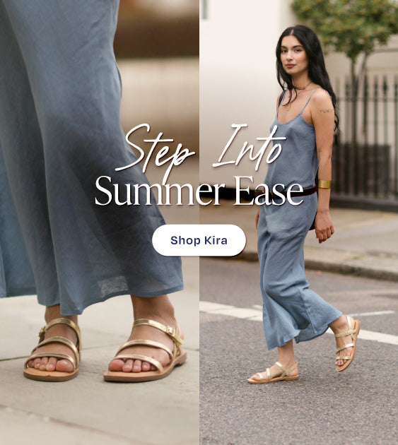 Kira sandal in Light Yellow Gold Metallic Leather on model