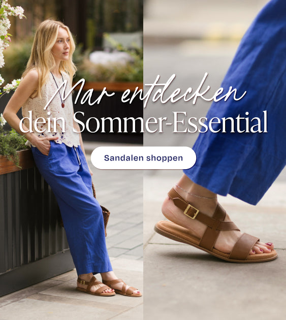 Die Sandale Mar aus Leder in kamelbraun am Model
