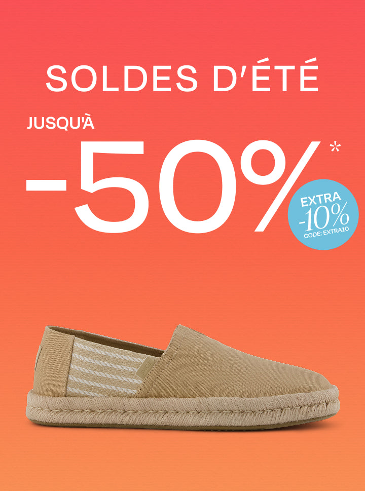 Soldes d'été TOMS, jusqu'à 50 % de réduction + 10 % de réduction supplémentaire, utilisez le code : EXTRA10
