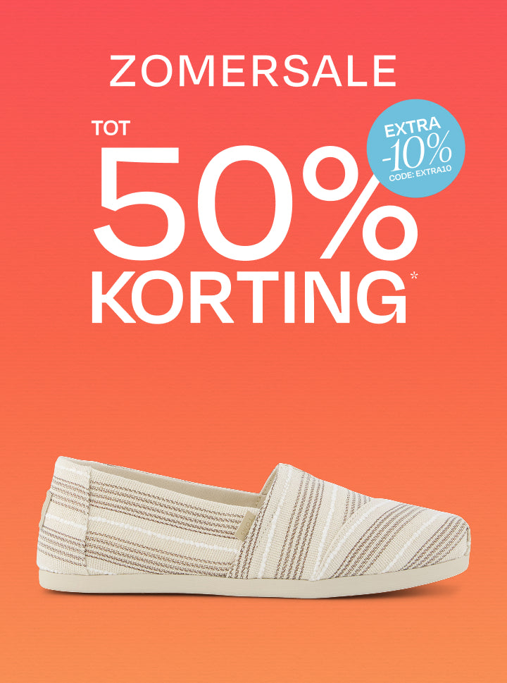 TOMS zomersale, tot 50% korting + extra 10% korting, gebruik code: EXTRA10
