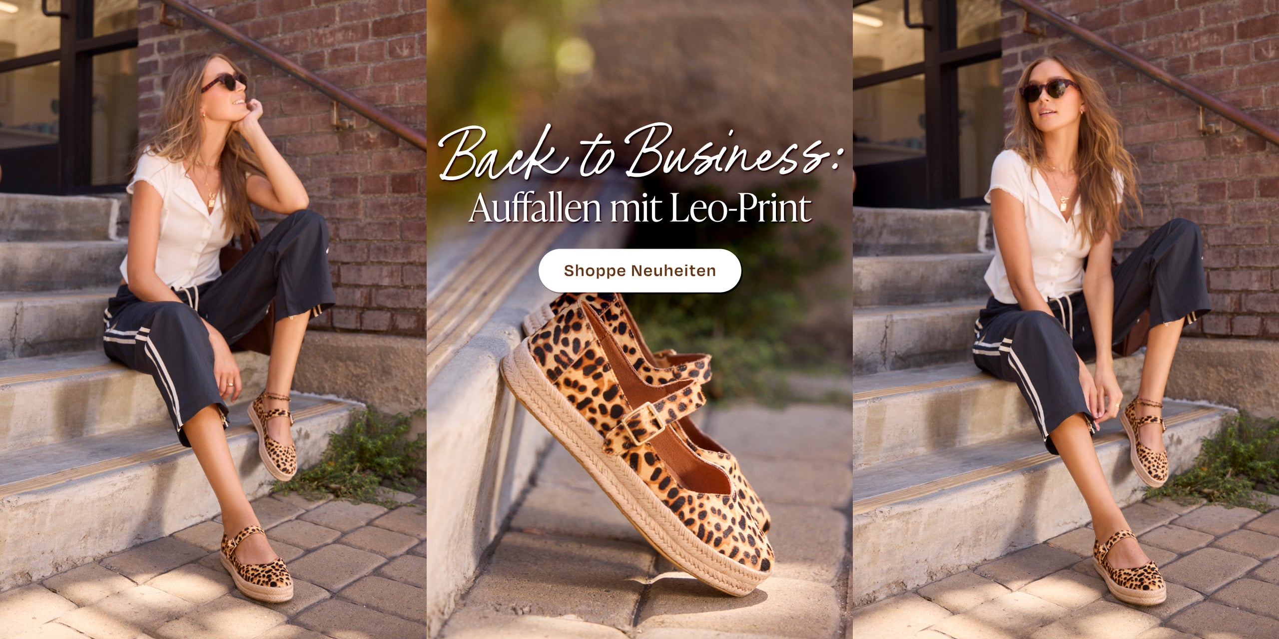 Carolina Mary Jane aus Hair-on-Leder mit Leopardenprint in karamellbraun am Model.