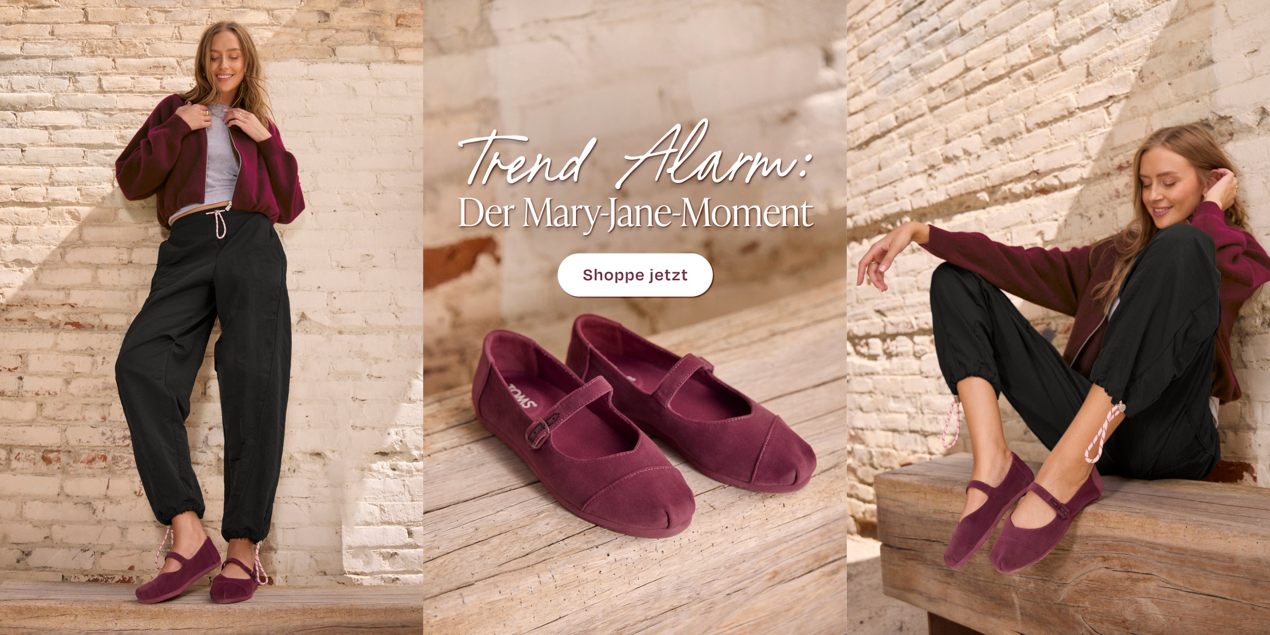 Alpargata Mary Jane in dunkelburgunderfarbenem Samt am Model
