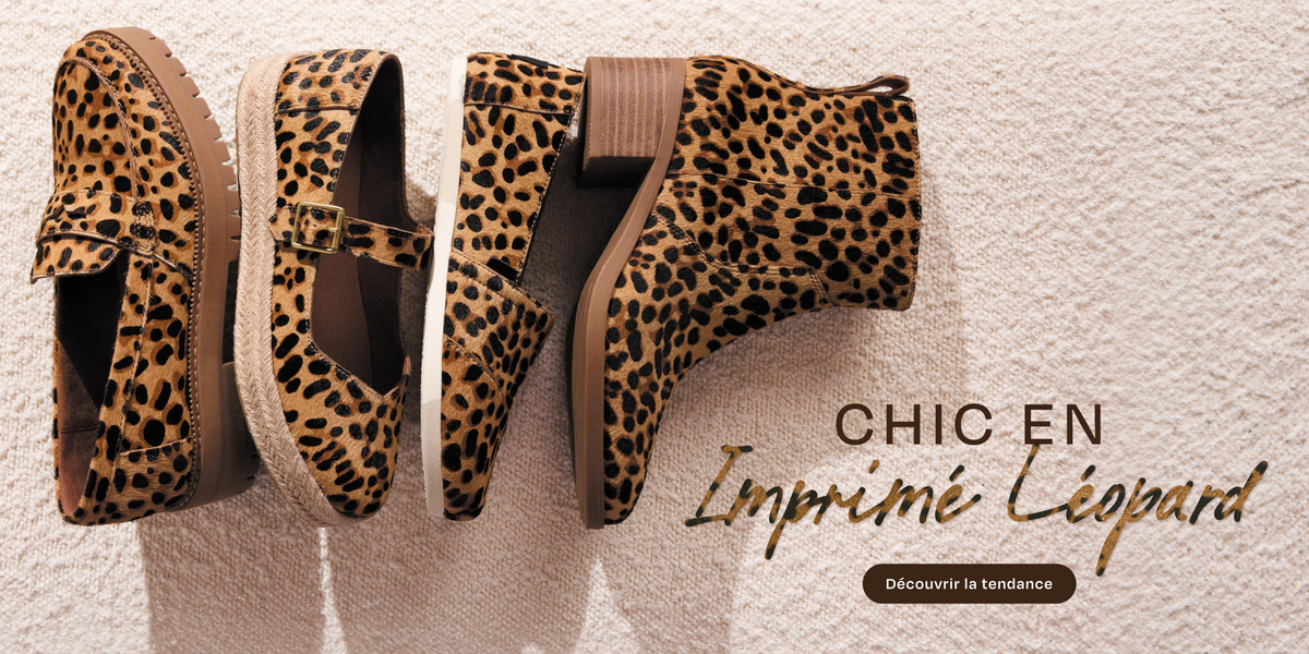 Chaussures à imprimé léopard présentées au sol