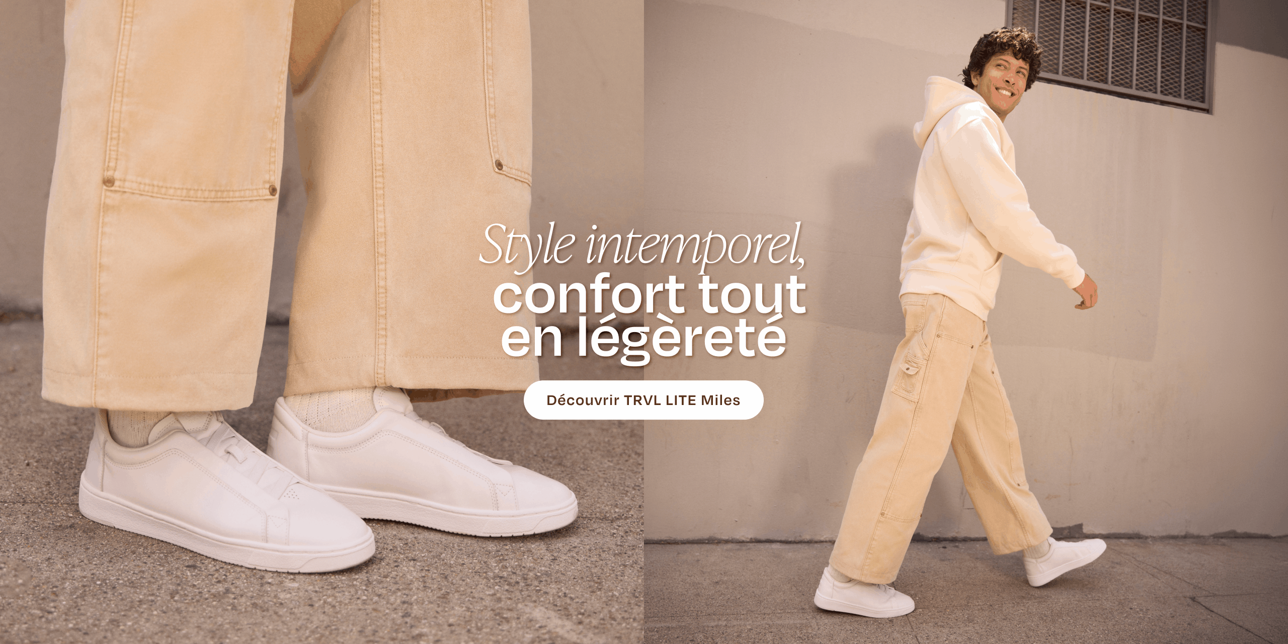 TRVL Lite Miles en cuir blanc résistant à l'eau porté sur mannequin