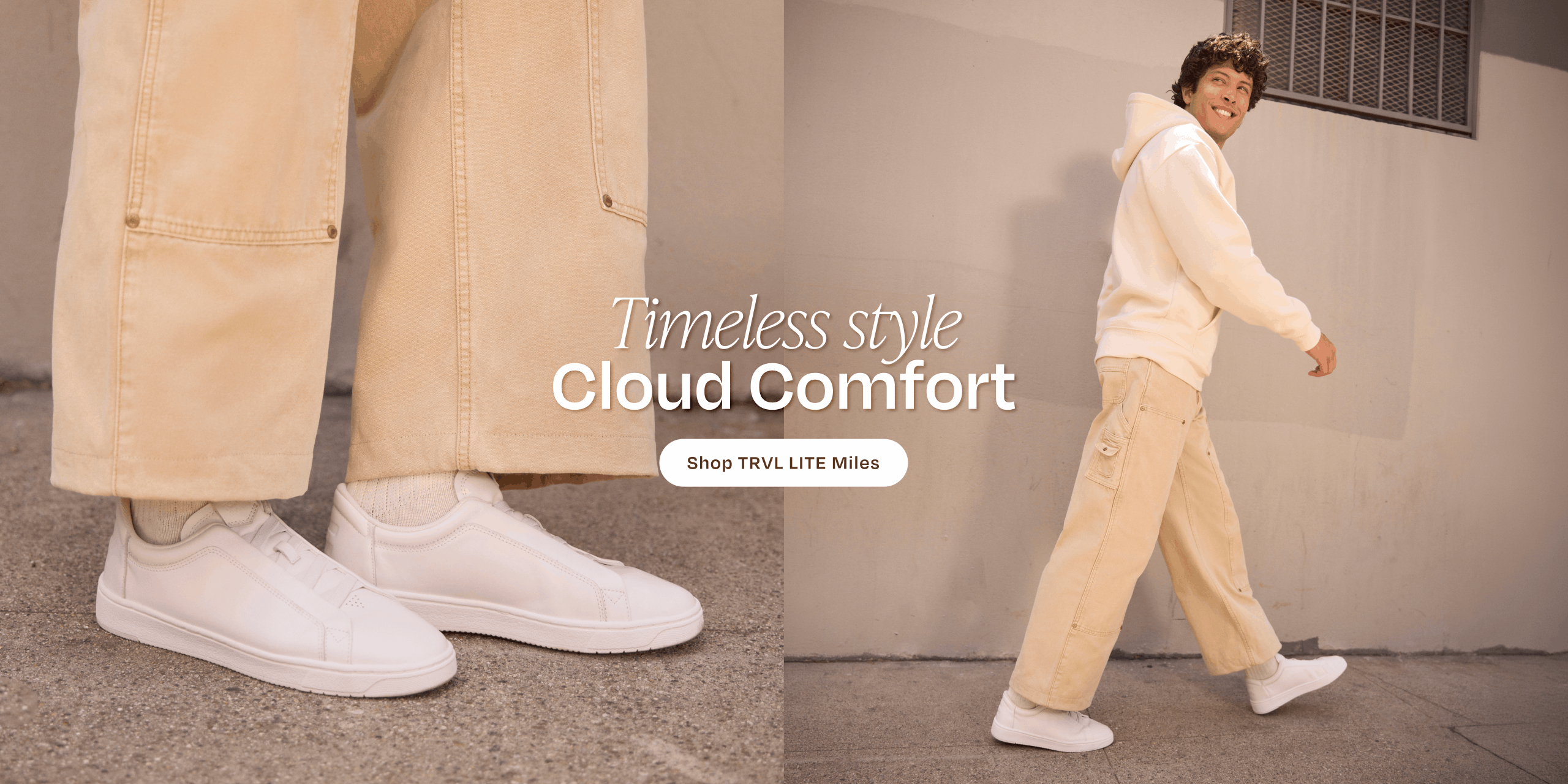 TRVL Lite Miles in Water Resistant White Leather on model