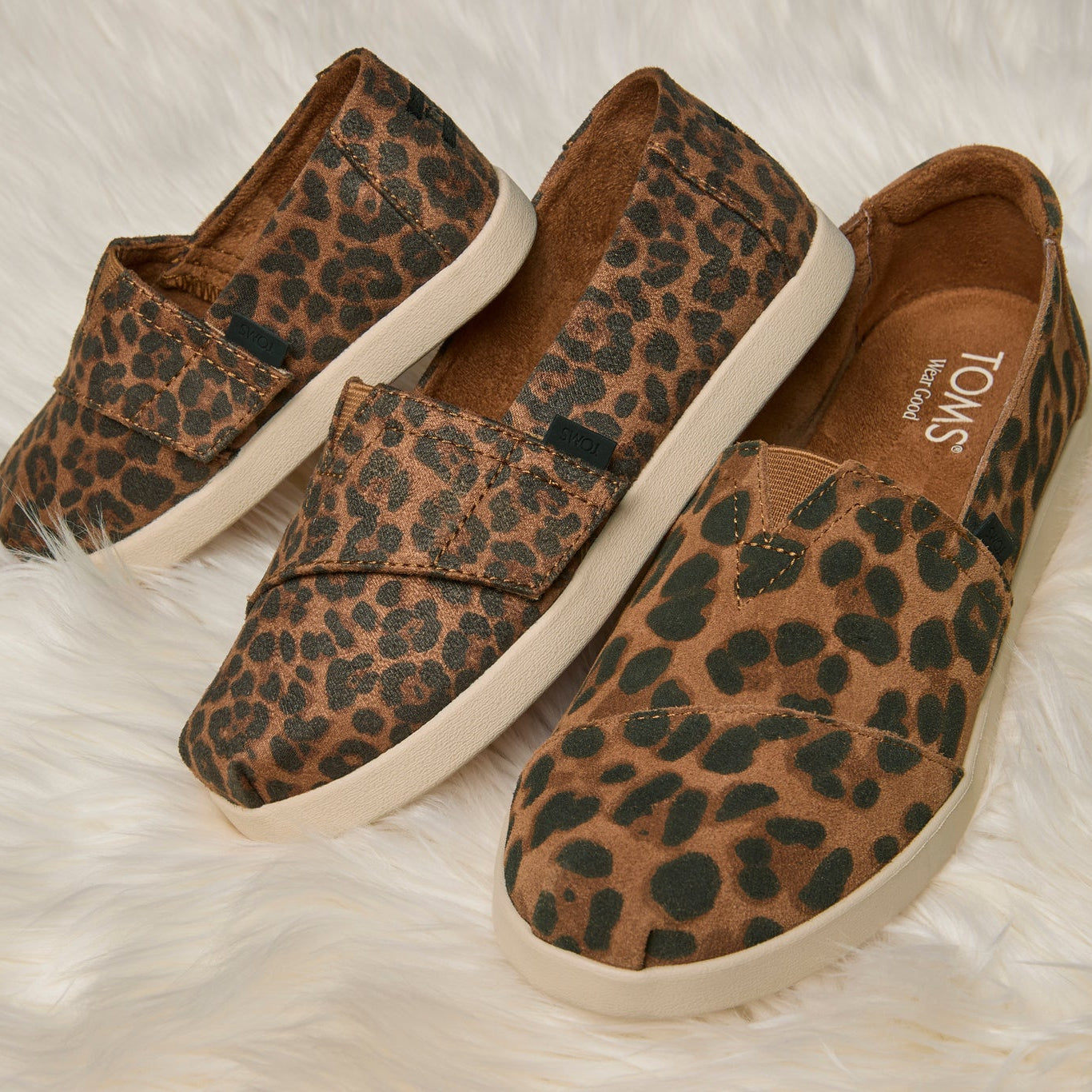 Laydown image of the brown sugar leopard print Alpargata Plus with matching styles