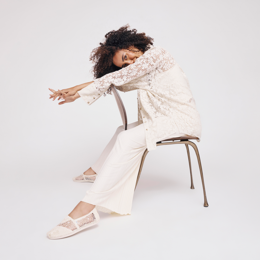 Alpargata Slip On Espadrille In Cream Moroccan Crochet Uppers Featured On Milana Snow
