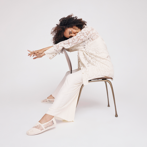 Alpargata Slip On Espadrille In Cream Moroccan Crochet Uppers Featured On Milana Snow