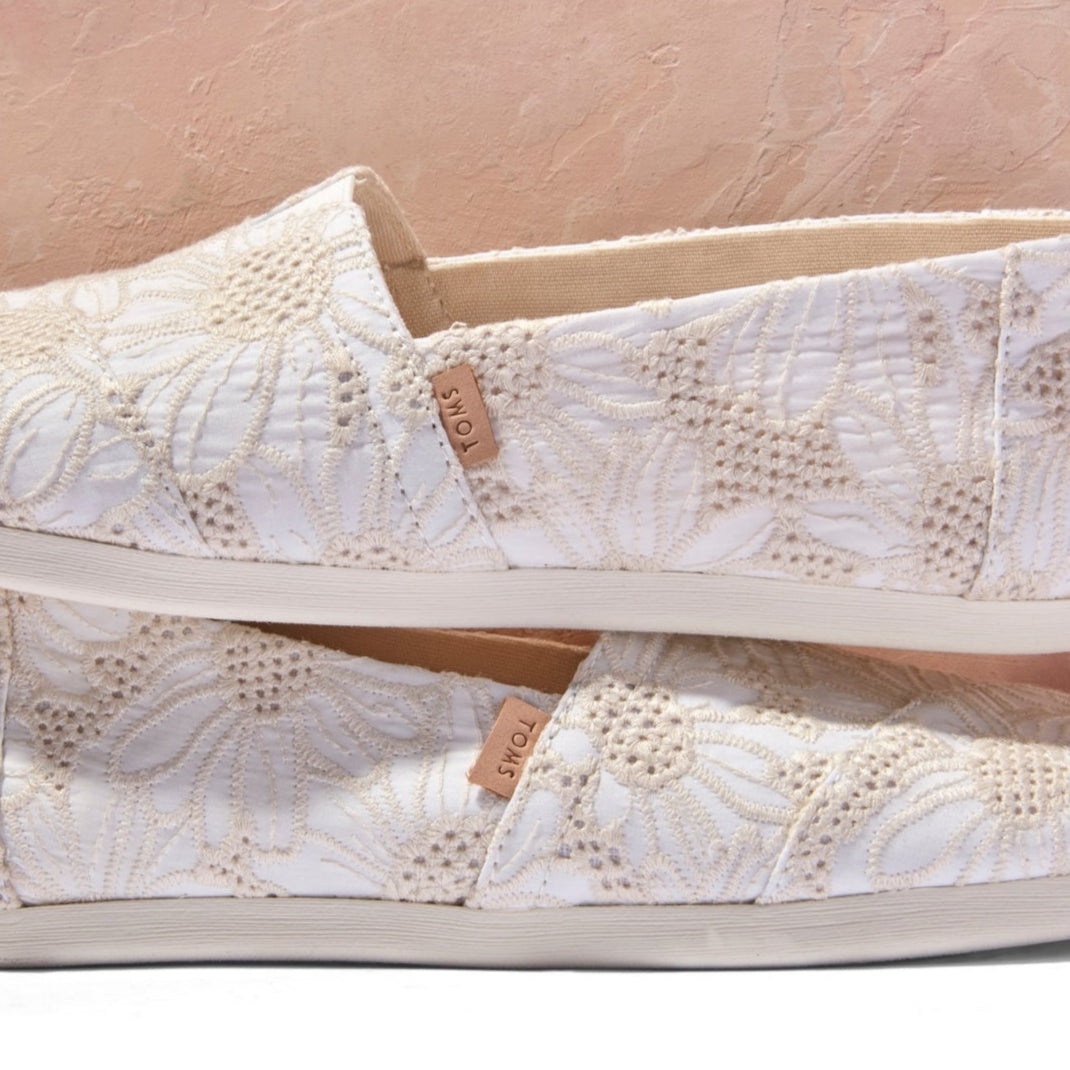 Laydown image of the Natural Oversized Floral Eyelet Alpargatas