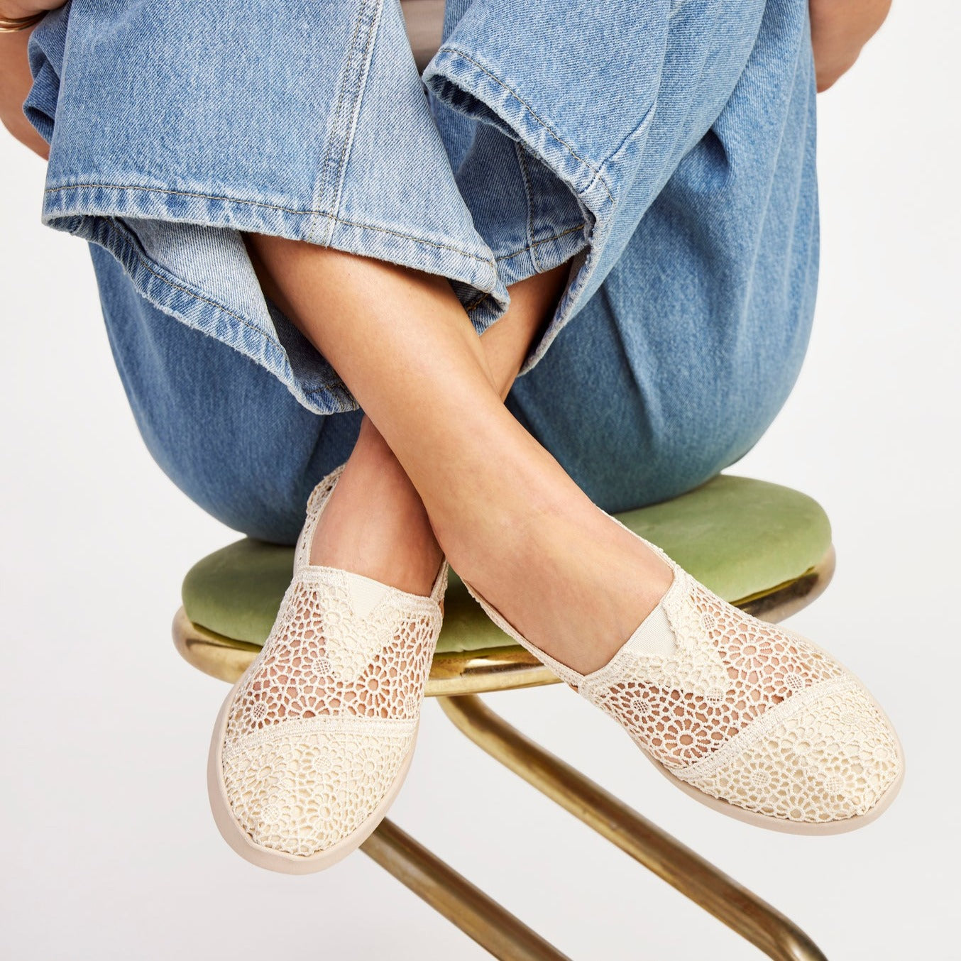 Women'S Alpargata Plus Slip On Shoe With Morroccan Crochet Airy And Open Uppers Up Close On Model