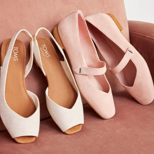 Laydown image of the pale rose suede Bianca Mary Jane Flat