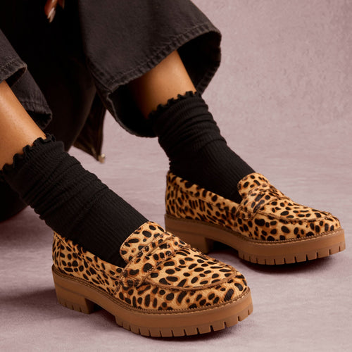 Mocassins Cara - Cuir à imprimé léopard Brown Sugar